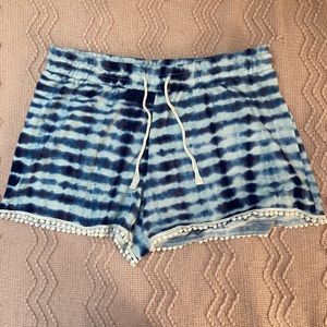 Blue and white tie-dye flowy shorts